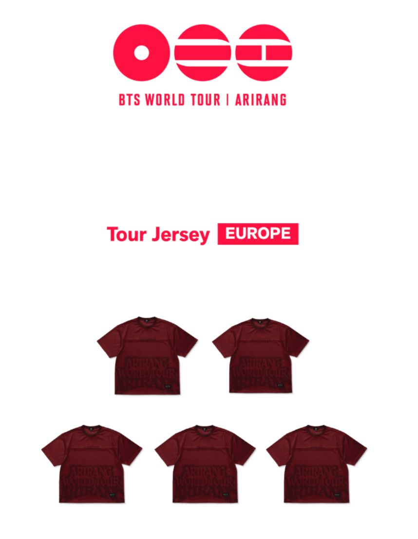 BTS WORLD TOUR ARIRANG Europe コンプリート BTS - TOUR JERSEY EUROPE (WORLD TOUR 'ARIRANG' OFFICIAL MD)