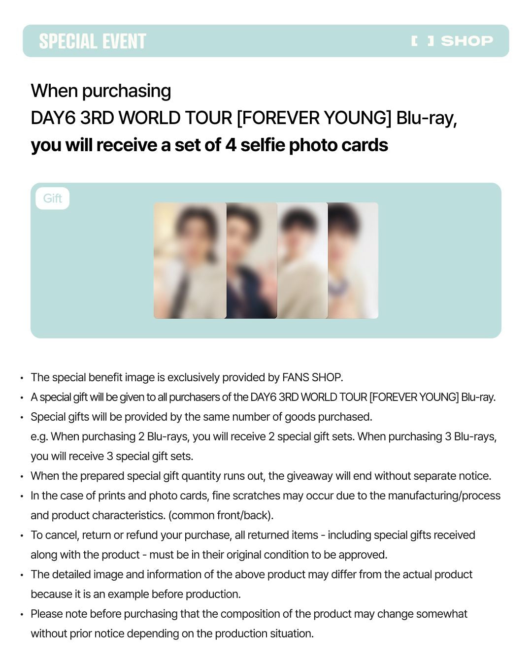 DAY6 - 3RD WORLD TOUR : FOREVER YOUNG (BLU-RAY) + POB FANS SHOP PHOTOCARD SET Nolae