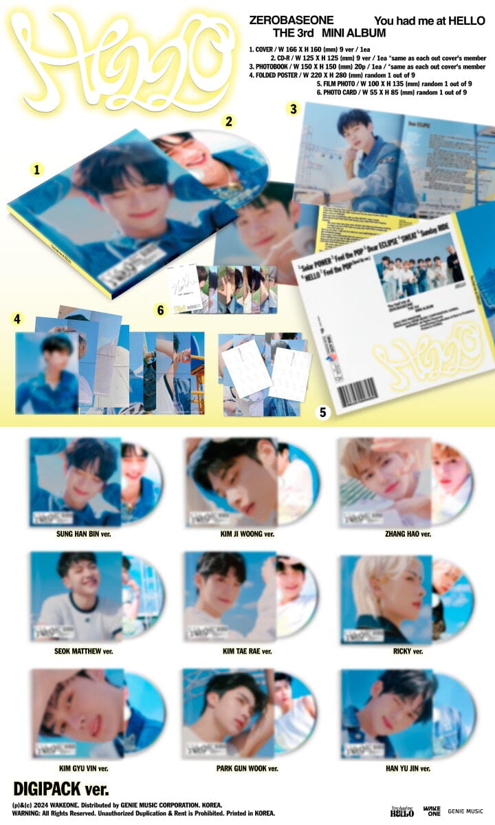 ZB1 - YOU HAD ME AT HELLO (THE 3RD MINI ALBUM) DIGIPACK VER. + BDM Photocard Nolae