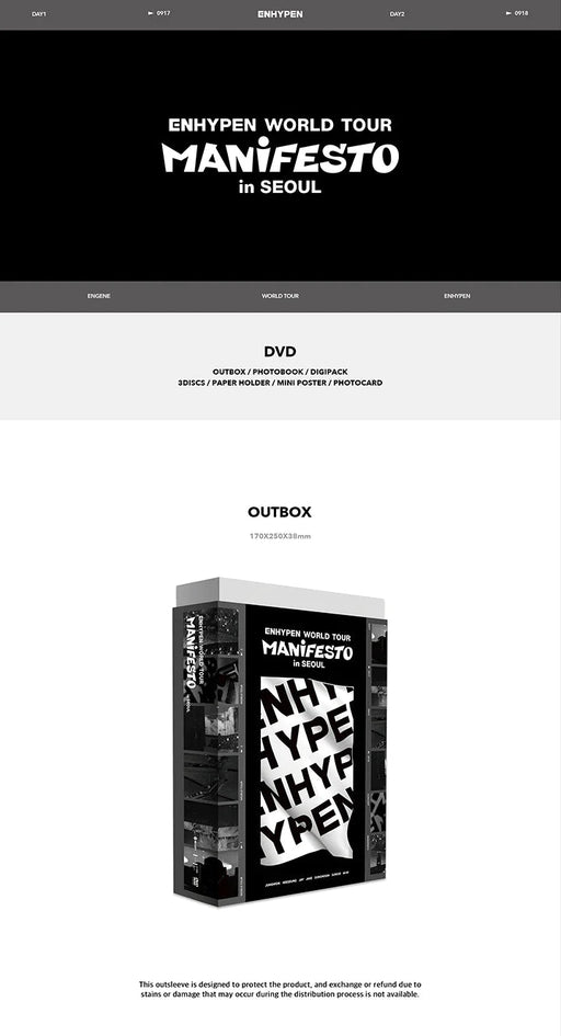 ENHYPEN - WORLD TOUR [MANIFESTO] (DVD) + WeVerse Gift Nolae Kpop